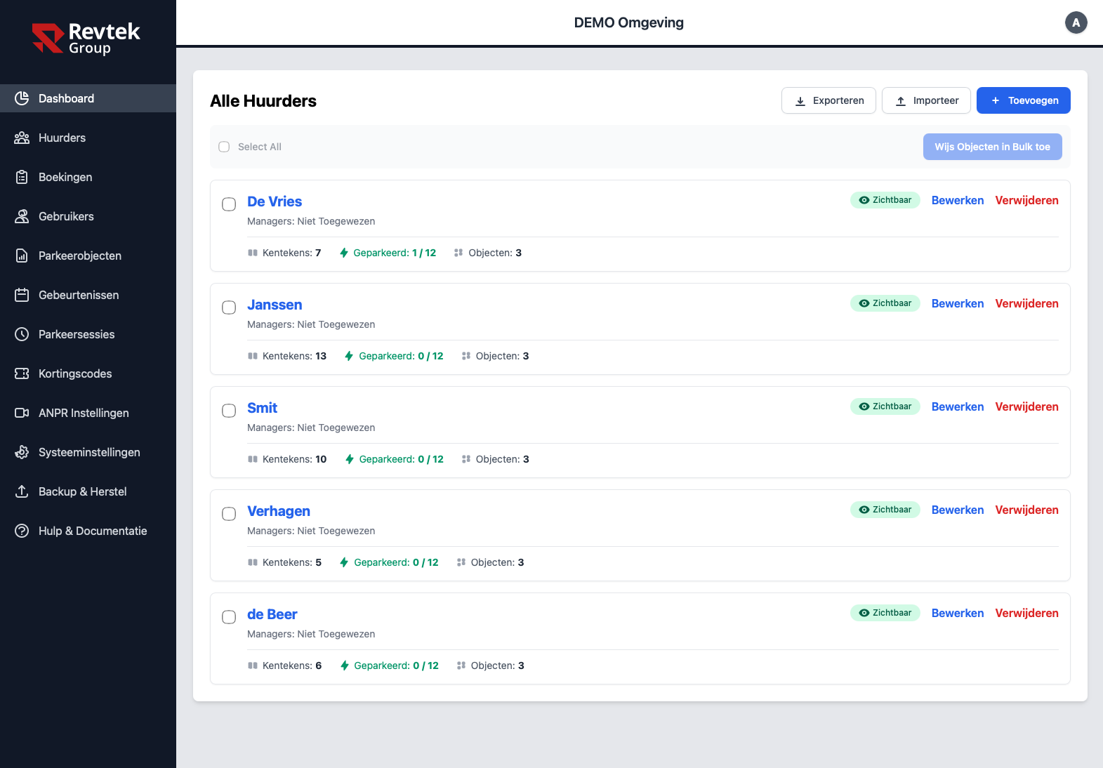 Revtek bewoners en huurders overzicht