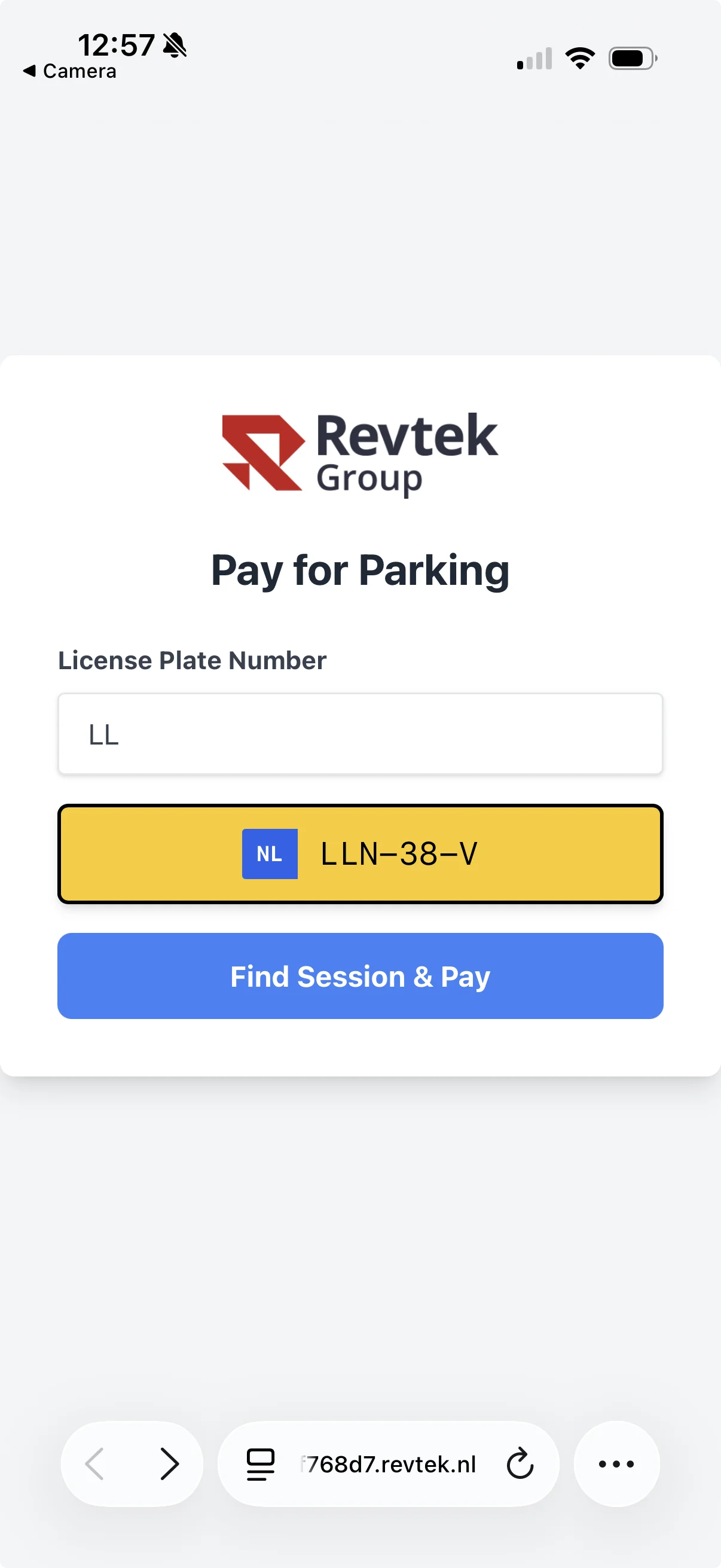 Revtek payment screen on phone
