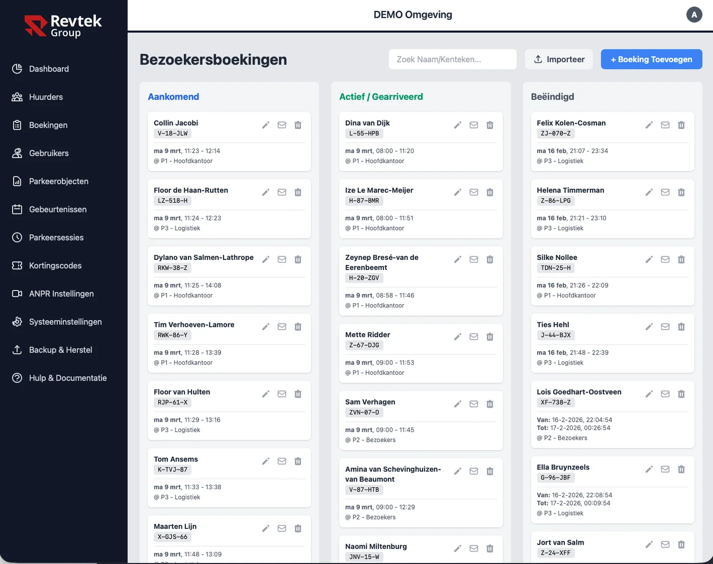 Revtek visitor bookings overview