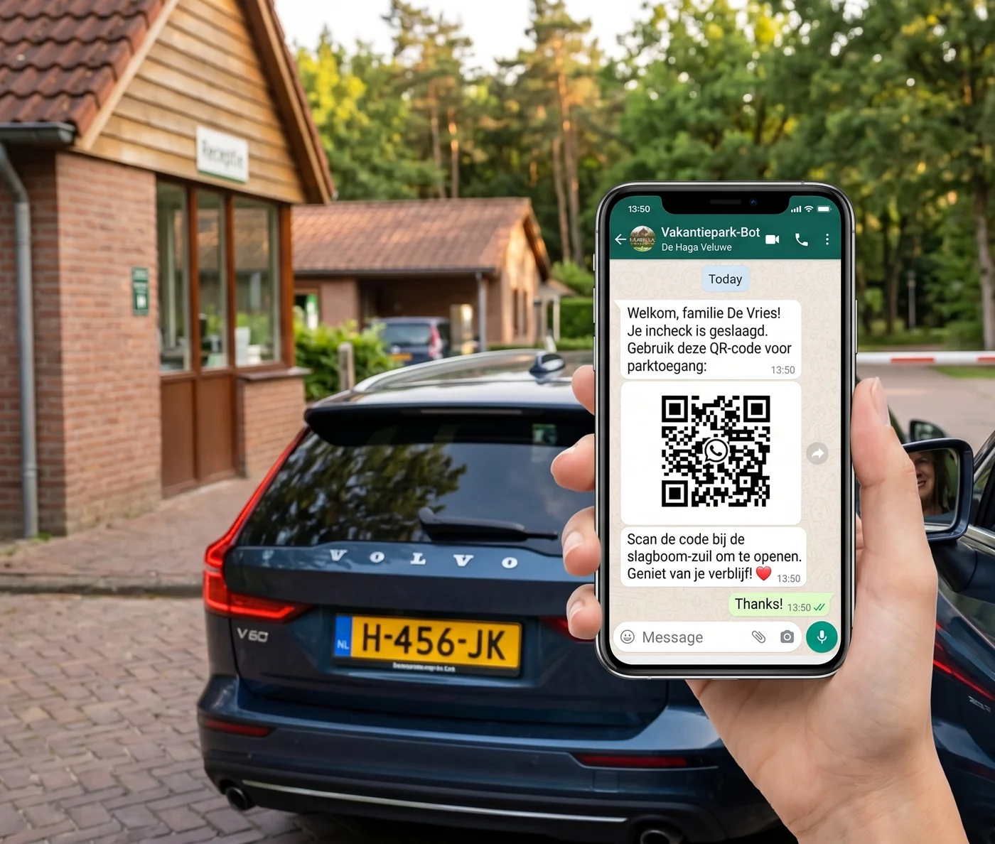 WhatsApp QR code check-in holiday park